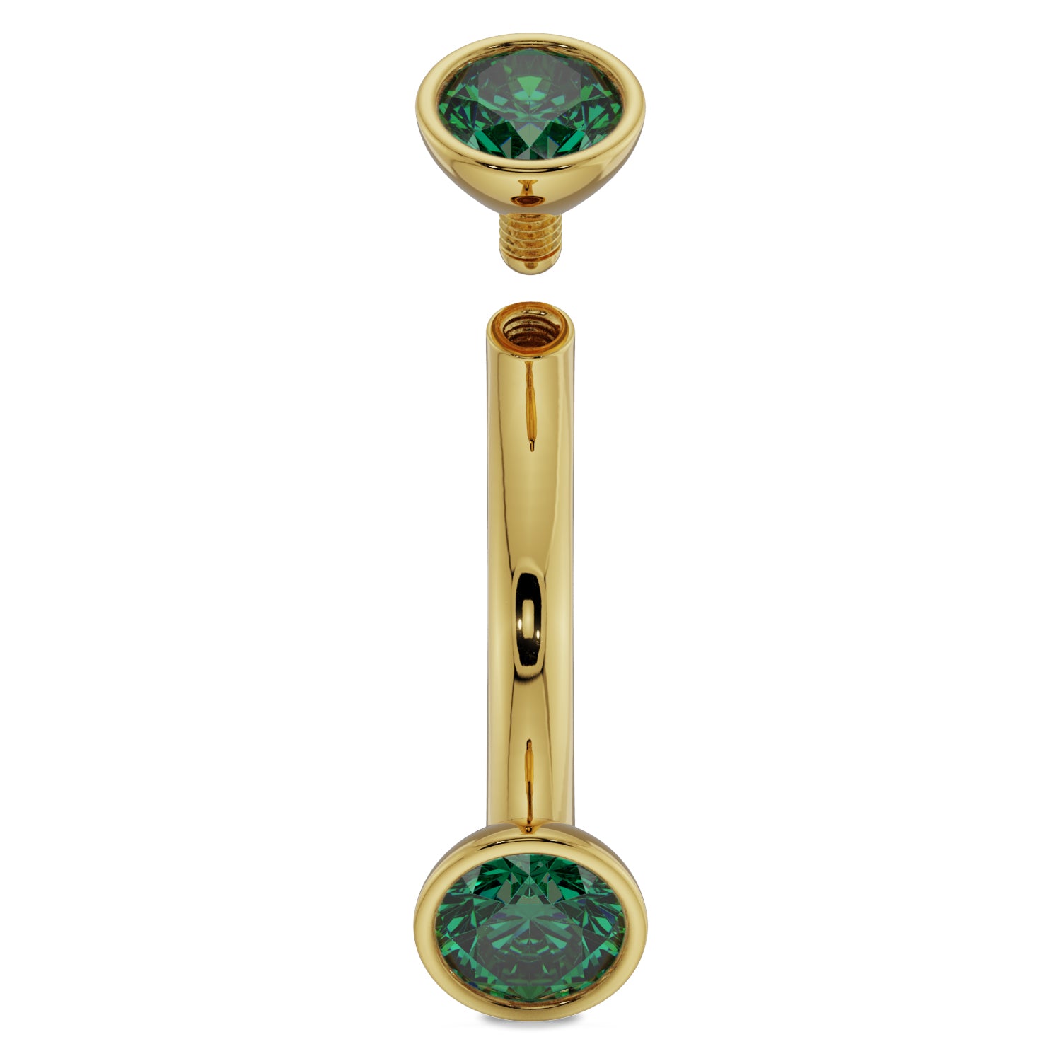 Internally Threaded 14G Gold Emerald Bezel-Set Eyebrow Rook Belly Curved Barbell