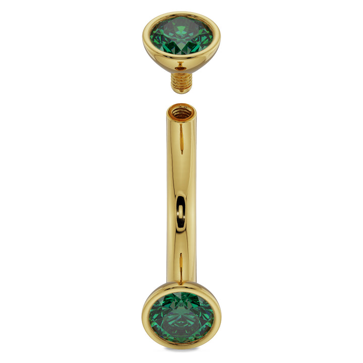Internally Threaded 14G Gold Emerald Bezel-Set Eyebrow Rook Belly Curved Barbell