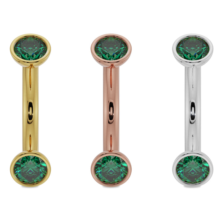 14g Color Options Gold Emerald Bezel-Set Eyebrow Rook Belly Curved Barbell