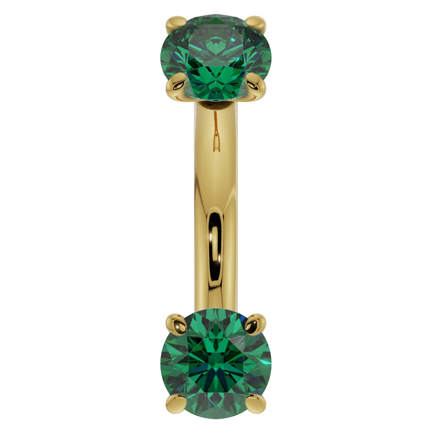 Emerald Prong-Set Eyebrow Rook Belly Curved Barbell-14K Yellow Gold   14G (1.6mm) (Belly Ring)   7 16