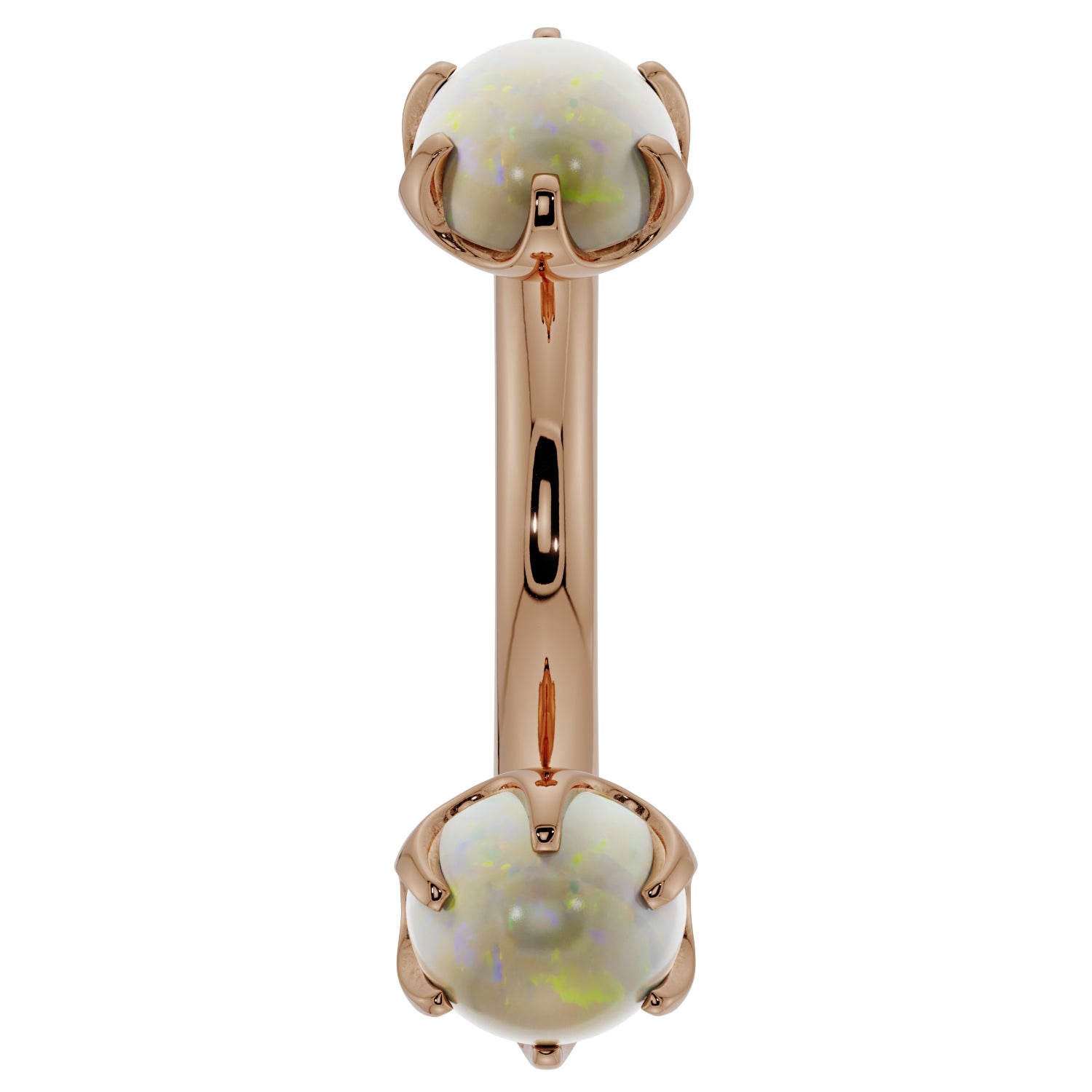 Opal Prong-Set Eyebrow Rook Belly Curved Barbell-14K Rose Gold   14G (1.6mm) (Belly Ring)   7 16