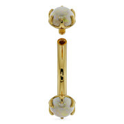 14k yellow gold 4mm opal curved barbell with top removed showing internal threading, belly ring size