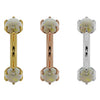 Side-by-side comparison of 4mm opal curved barbell in 14k yellow, rose, and white gold options