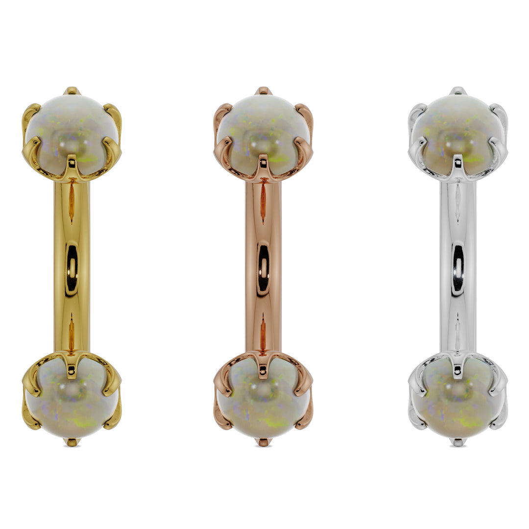 Gold color option 4mm Opal Prong-Set Eyebrow Rook Belly Curved Barbell
