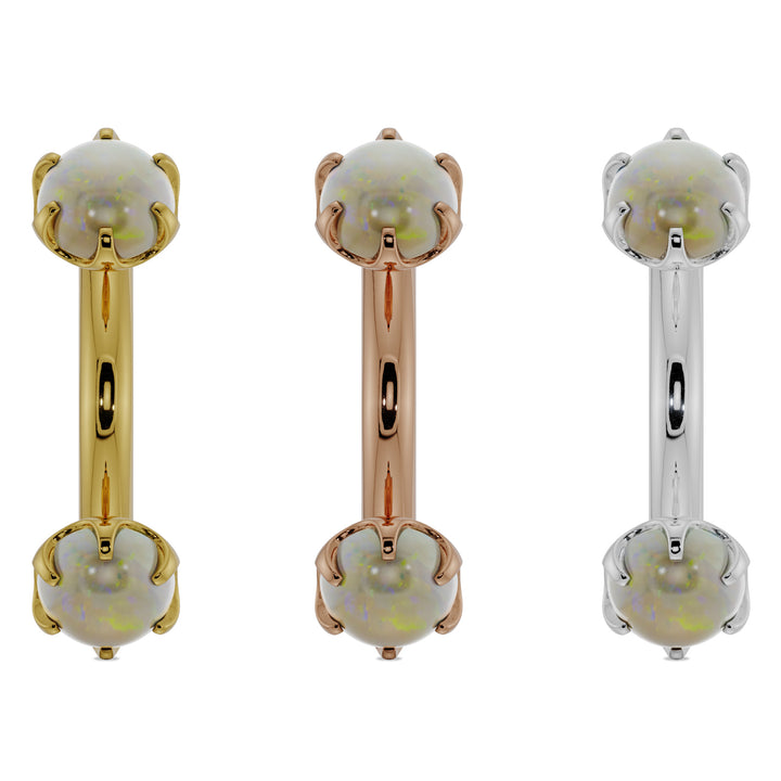 Gold color option 4mm Opal Prong-Set Eyebrow Rook Belly Curved Barbell