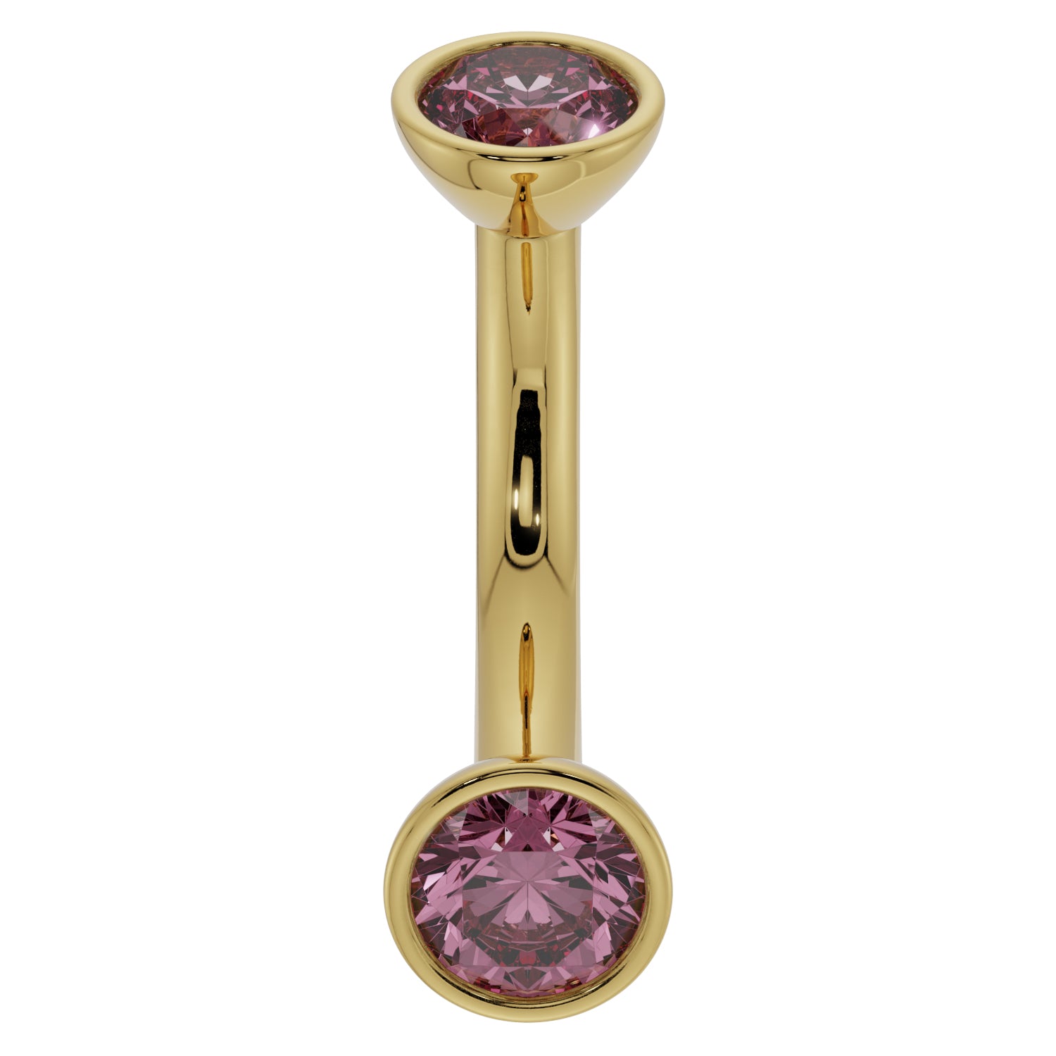 Pink Sapphire Bezel-Set Eyebrow Rook Belly Curved Barbell-14K Yellow Gold   14G (1.6mm) (Belly Ring)   7 16