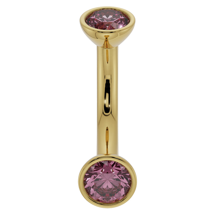 Pink Sapphire Bezel-Set Eyebrow Rook Belly Curved Barbell-14K Yellow Gold   14G (1.6mm) (Belly Ring)   7 16" (11mm)