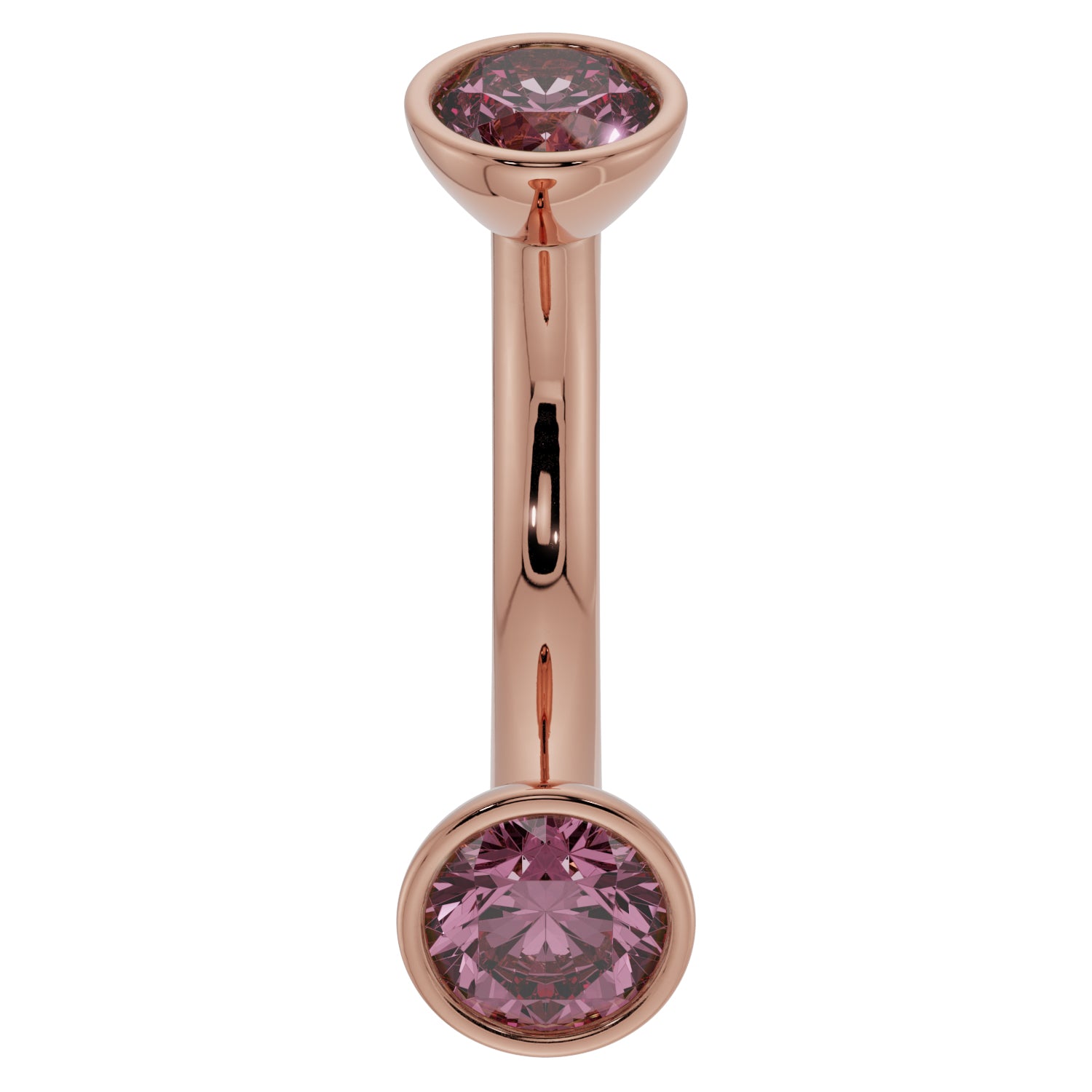 Pink Sapphire Bezel-Set Eyebrow Rook Belly Curved Barbell-14K Rose Gold   14G (1.6mm) (Belly Ring)   7 16
