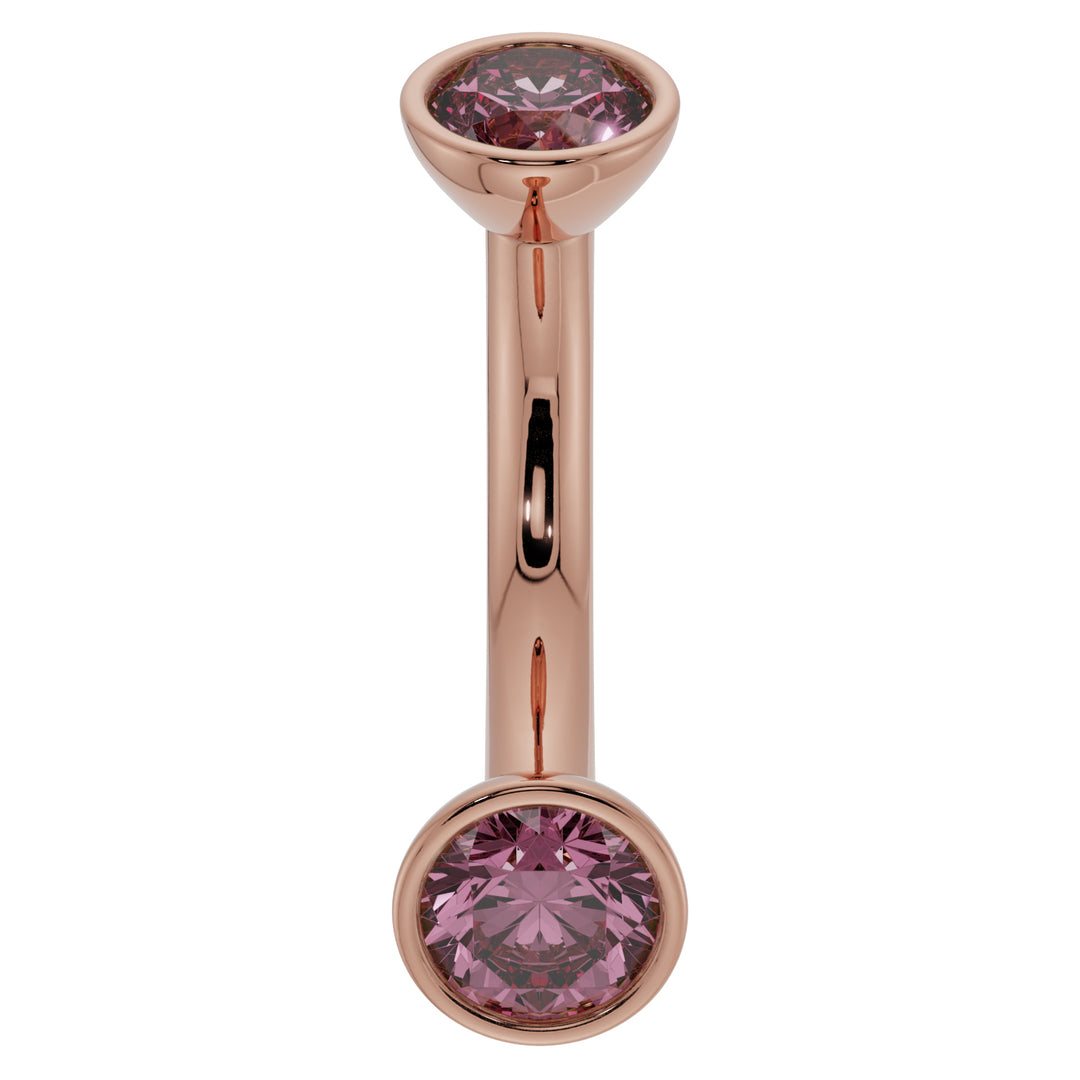 Pink Sapphire Bezel-Set Eyebrow Rook Belly Curved Barbell-14K Rose Gold   14G (1.6mm) (Belly Ring)   7 16" (11mm)