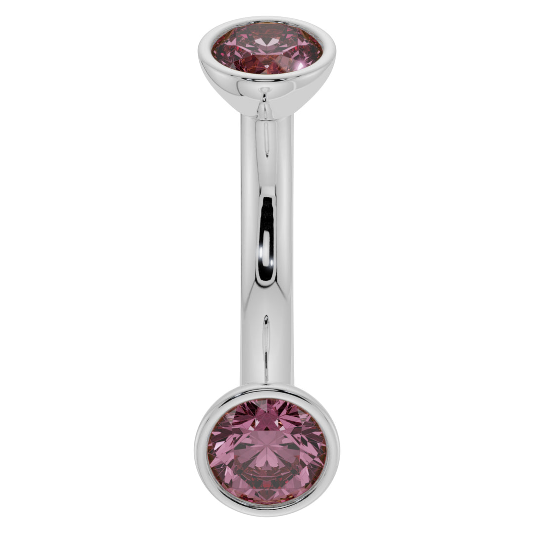 Pink Sapphire Bezel-Set Eyebrow Rook Belly Curved Barbell-14K White Gold   14G (1.6mm) (Belly Ring)   7 16" (11mm)