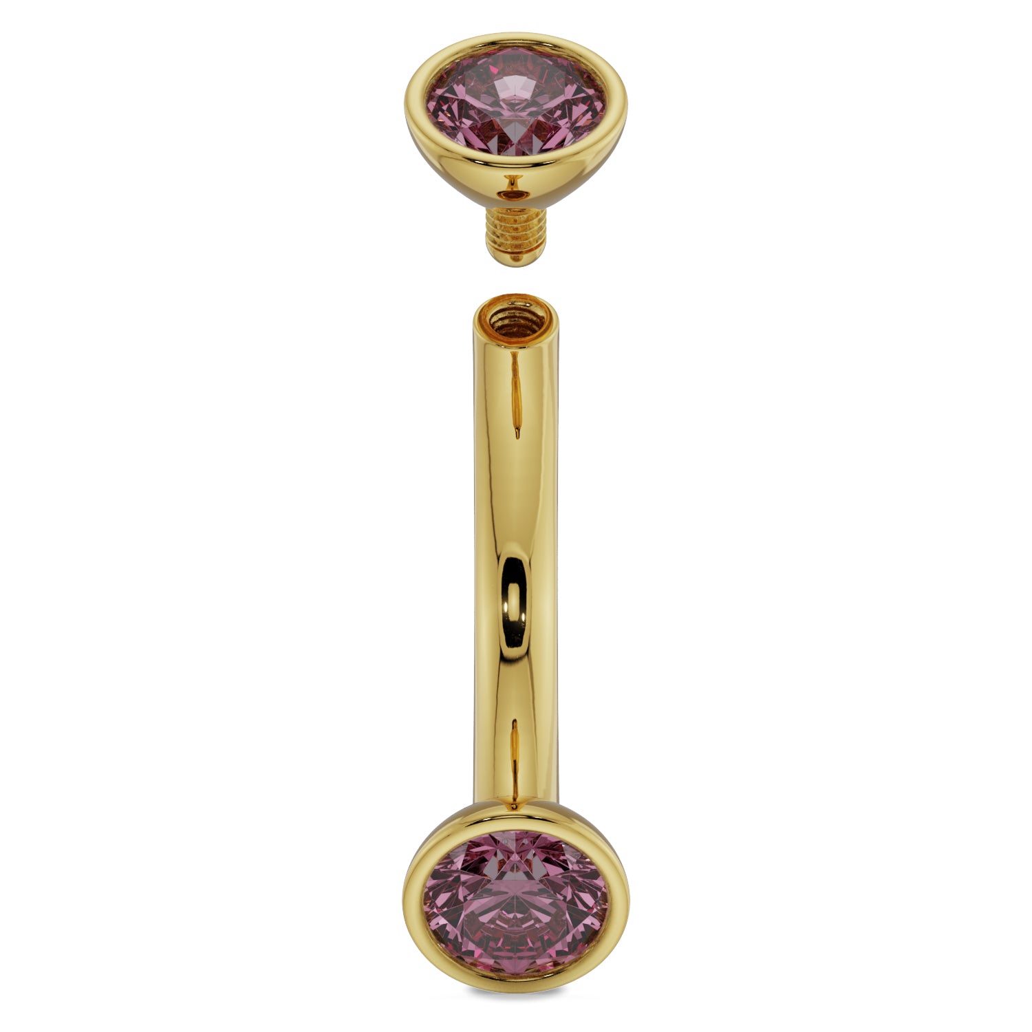 Internally Threaded Gold - 14G - 4mm Pink Sapphire Bezel-Set Eyebrow Rook Belly Curved Barbell