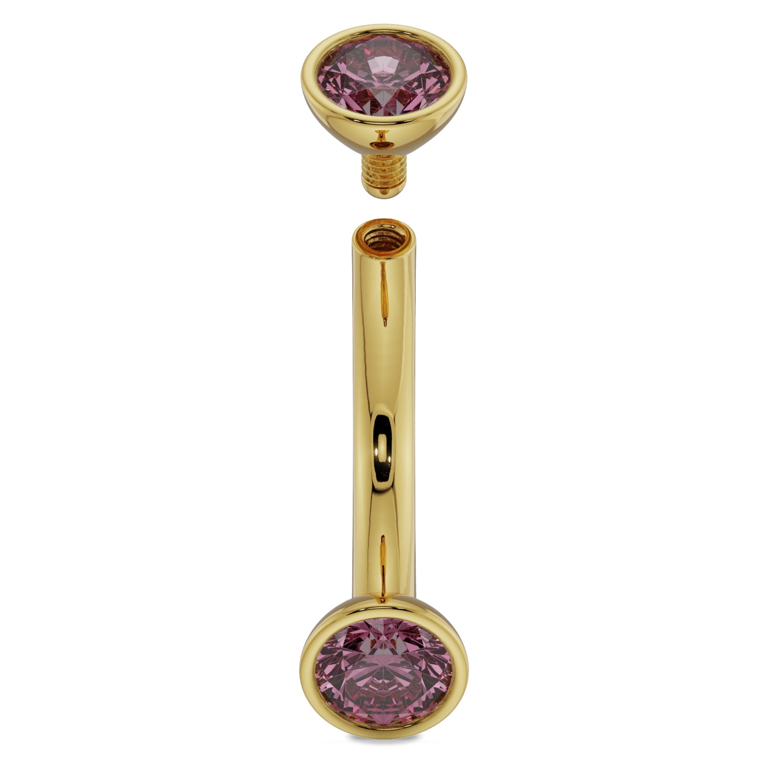 Internally Threaded Gold - 14G - 4mm Pink Sapphire Bezel-Set Eyebrow Rook Belly Curved Barbell