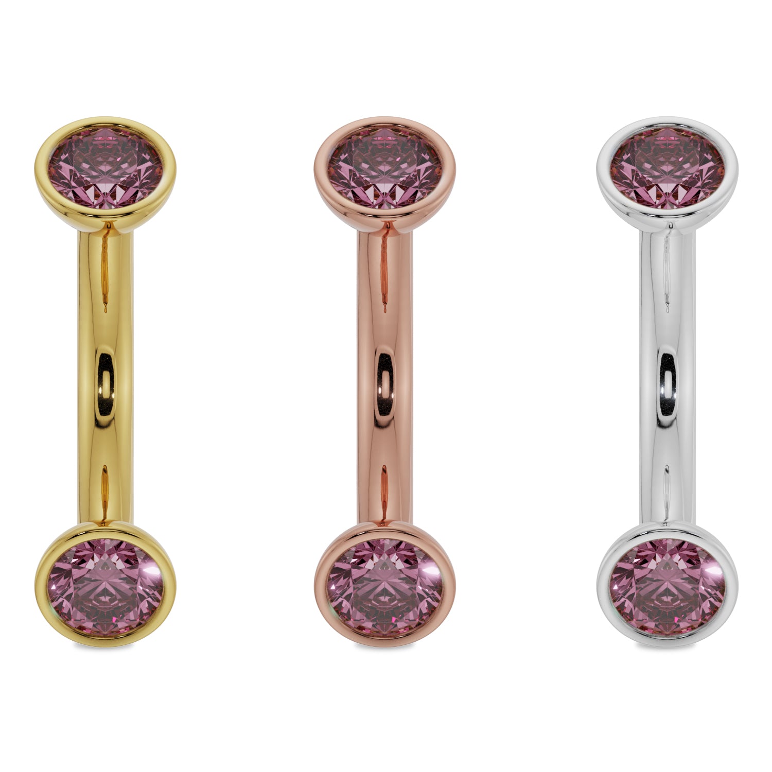 Color options Gold - 14G - 4mm Pink Sapphire Bezel-Set Eyebrow Rook Belly Curved Barbell
