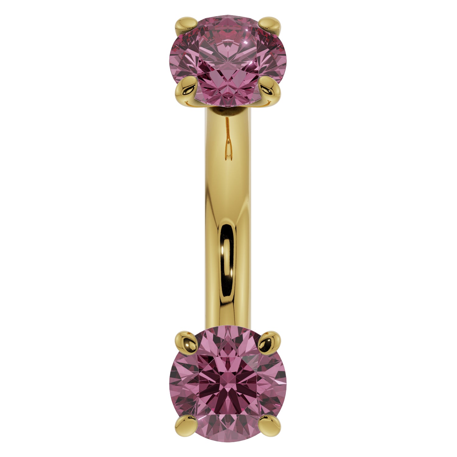 Pink Sapphire Prong-Set Eyebrow Rook Belly Curved Barbell-14K Yellow Gold   14G (1.6mm) (Belly Ring)   7 16