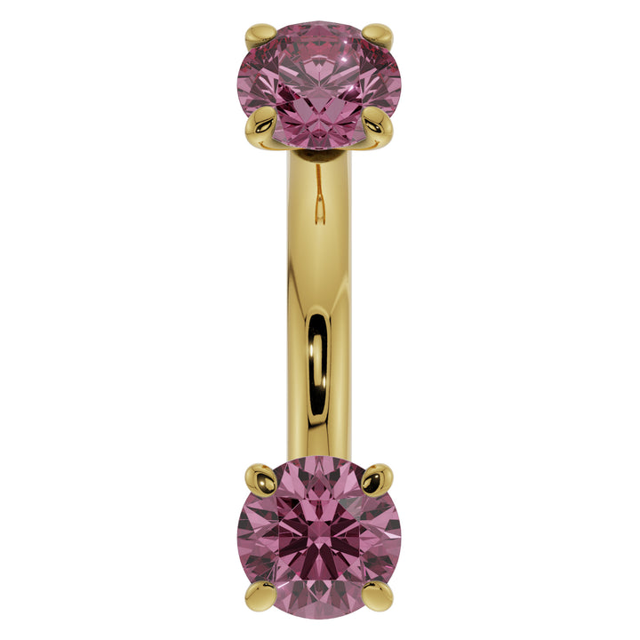 Pink Sapphire Prong-Set Eyebrow Rook Belly Curved Barbell-14K Yellow Gold   14G (1.6mm) (Belly Ring)   7 16" (11mm)