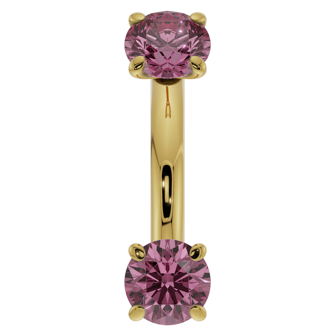 Pink Sapphire Prong-Set Eyebrow Rook Belly Curved Barbell-14K Yellow Gold   14G (1.6mm) (Belly Ring)   7 16" (11mm)