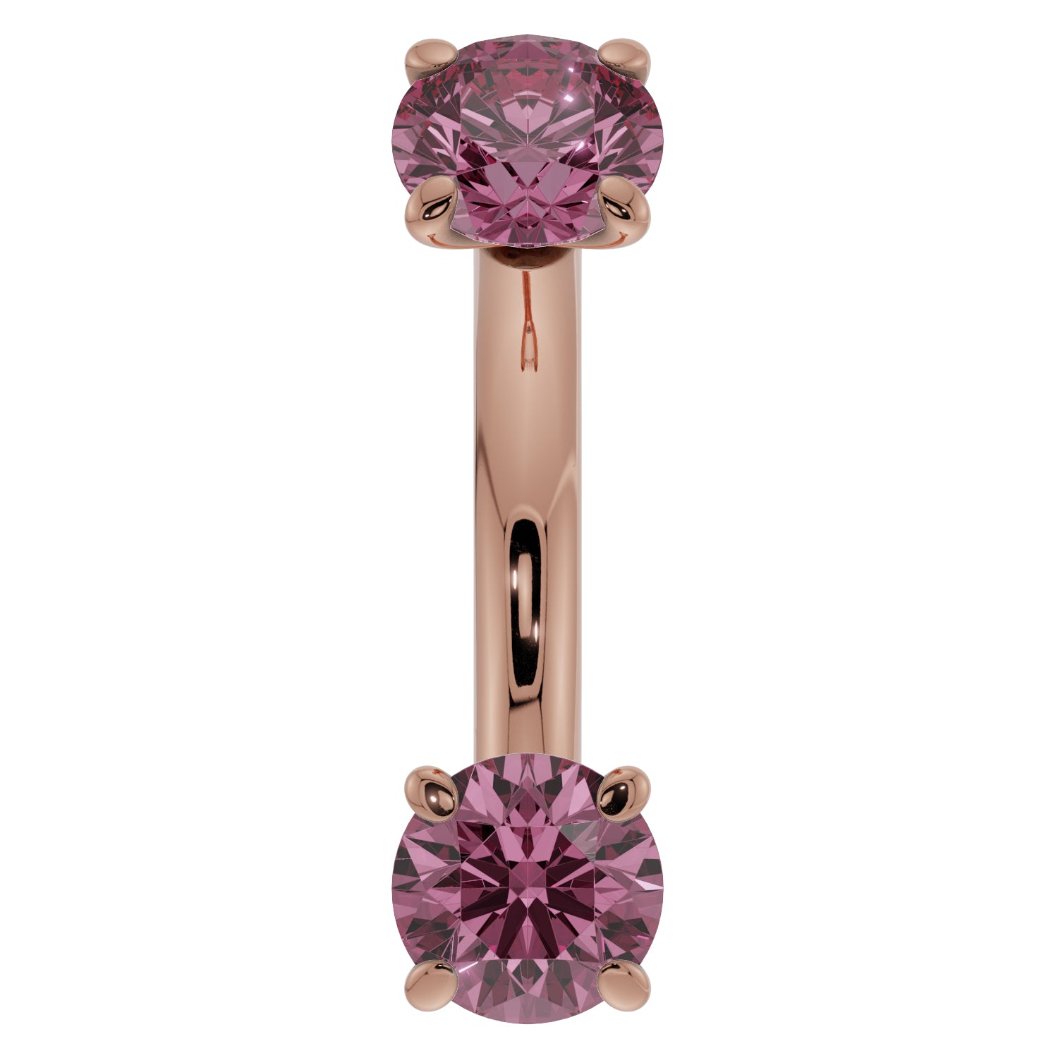 Pink Sapphire Prong-Set Eyebrow Rook Belly Curved Barbell-14K Rose Gold   14G (1.6mm) (Belly Ring)   7 16