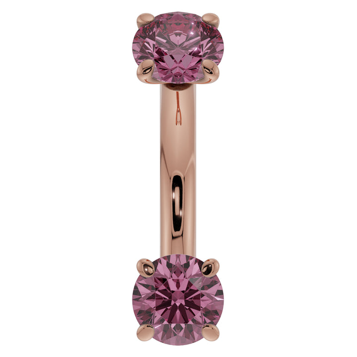 Pink Sapphire Prong-Set Eyebrow Rook Belly Curved Barbell-14K Rose Gold   14G (1.6mm) (Belly Ring)   7 16" (11mm)
