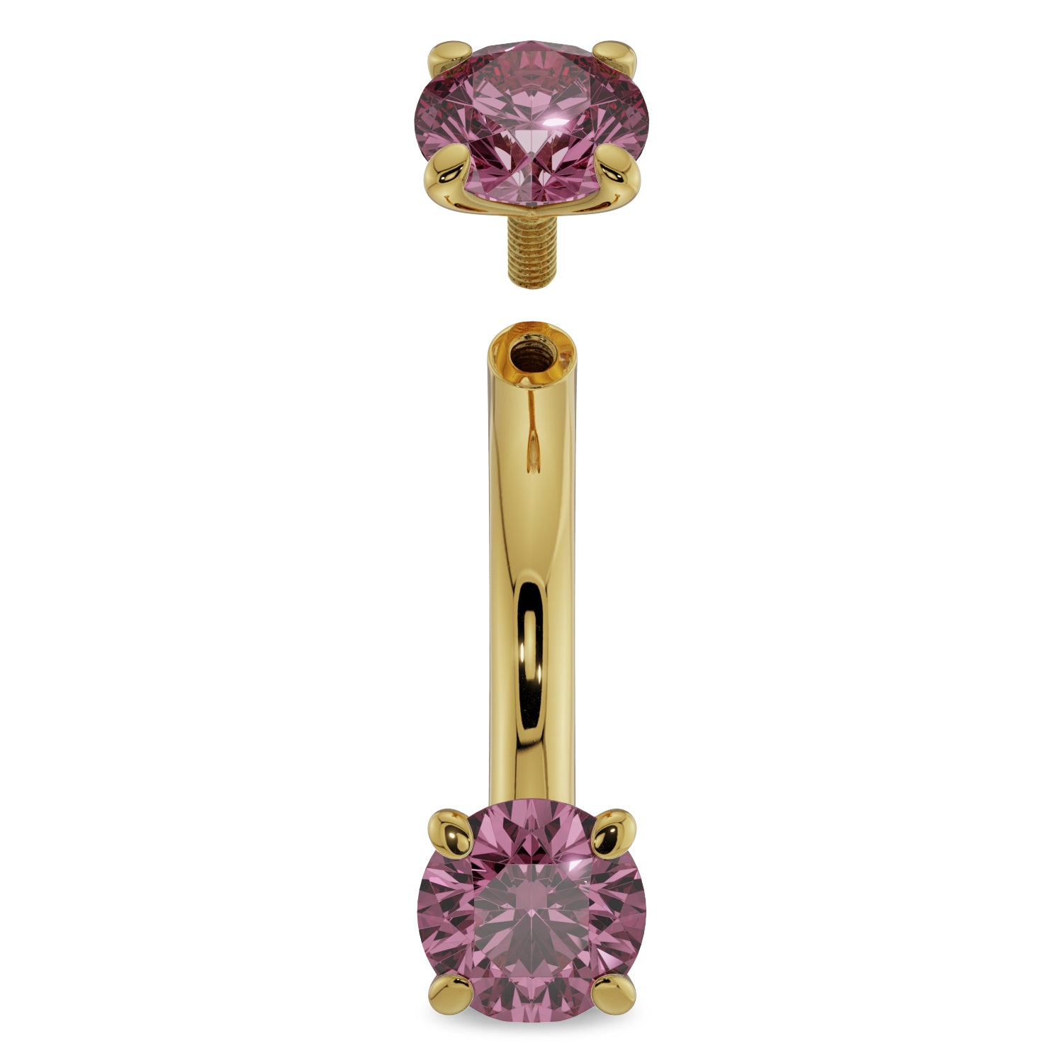 14G Internally Threaded Gold Pink Sapphire Prong-Set Eyebrow Rook Belly Curved Barbell