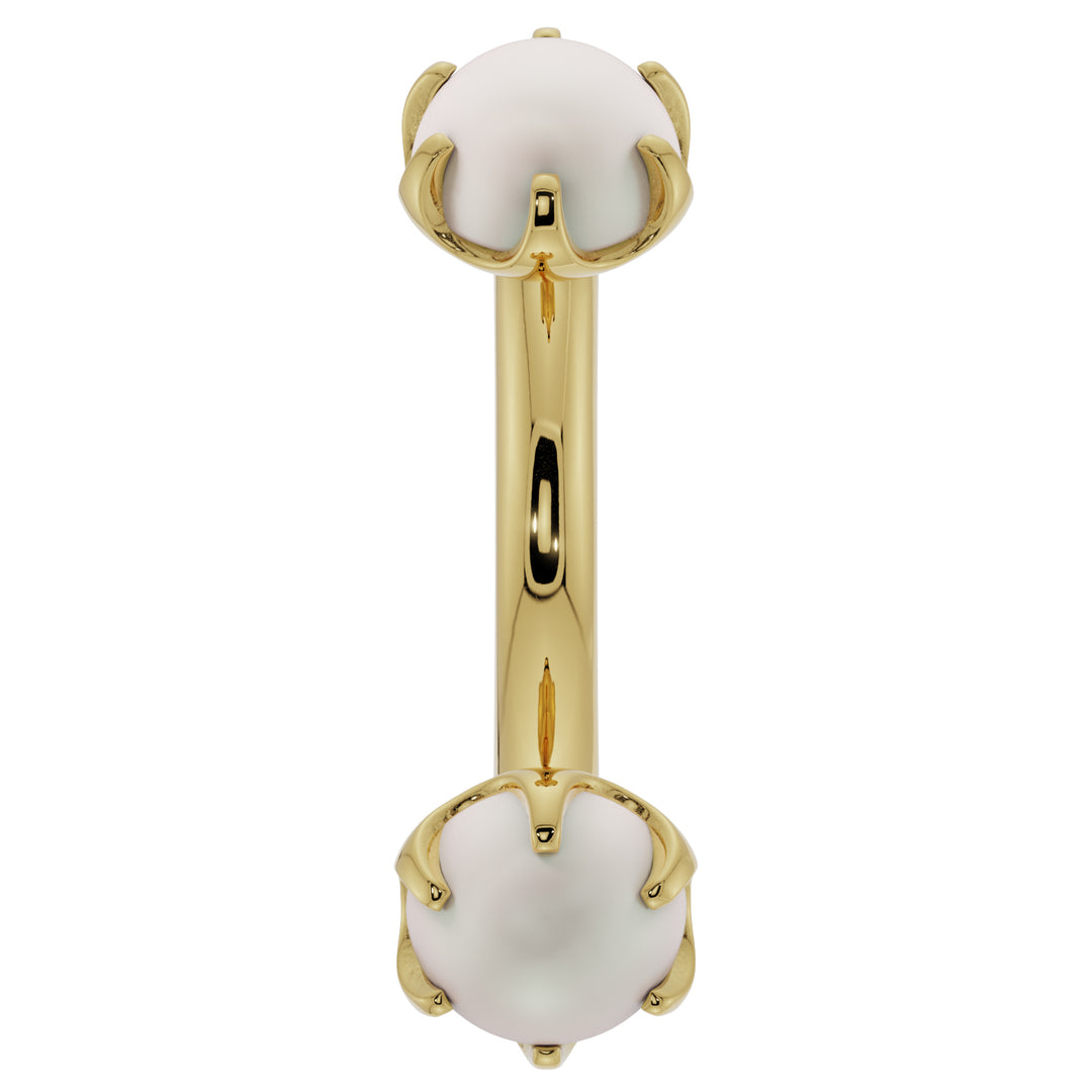 Pearl Prong-Set Eyebrow Rook Belly Curved Barbell-14K Yellow Gold   14G (1.6mm) (Belly Ring)   7 16" (11mm)