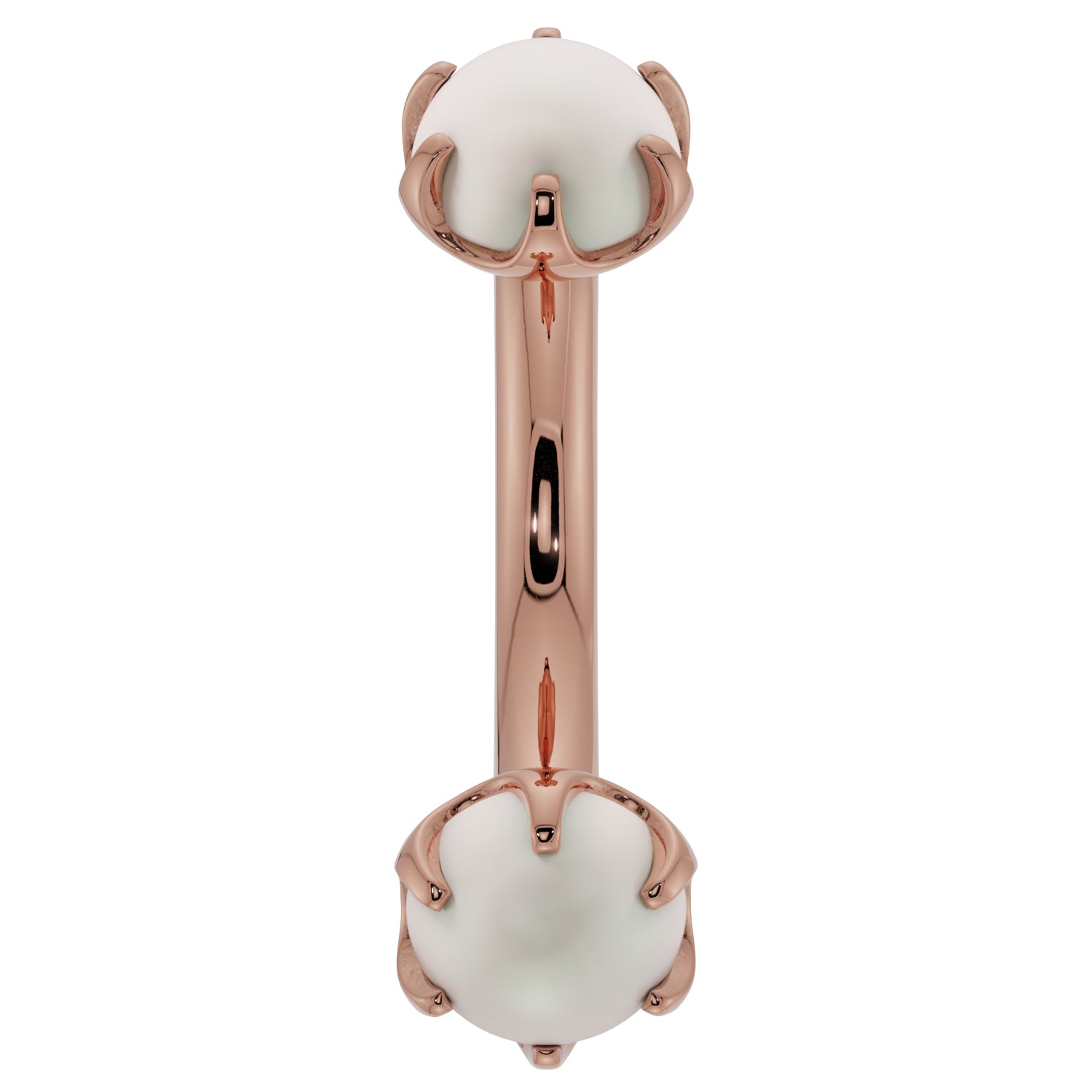 Pearl Prong-Set Eyebrow Rook Belly Curved Barbell-14K Rose Gold   14G (1.6mm) (Belly Ring)   7 16