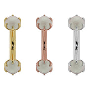 Pearl curved barbell in 14k yellow, rose, and white gold showing larger 4mm pearl size comparison