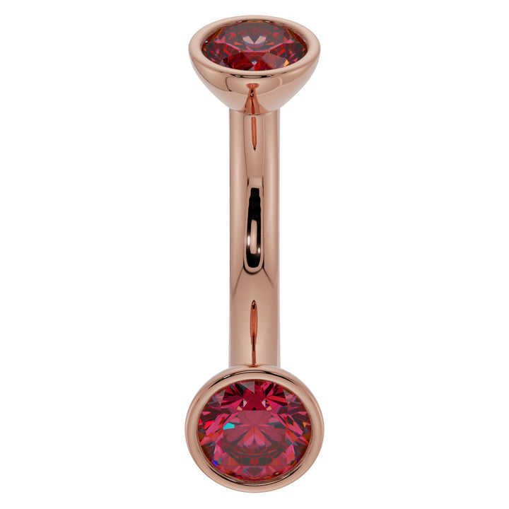 Dainty Ruby Bezel-Set Curved Barbell for Eyebrow Rook Belly-14K Rose Gold   14G (1.6mm)   7 16" (11mm)