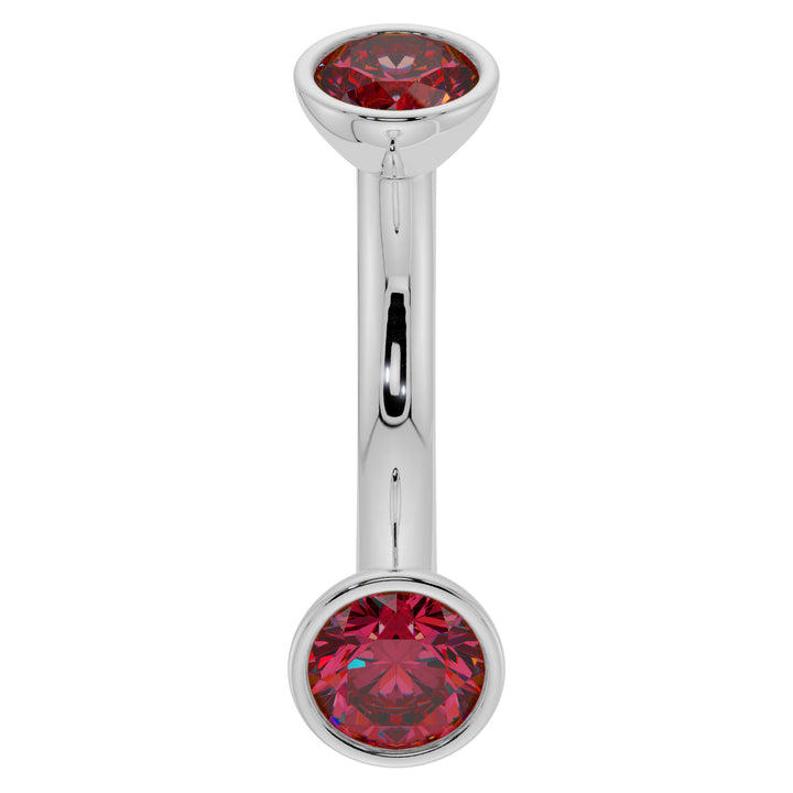 Dainty Ruby Bezel-Set Curved Barbell for Eyebrow Rook Belly-14K White Gold   14G (1.6mm)   7 16" (11mm)