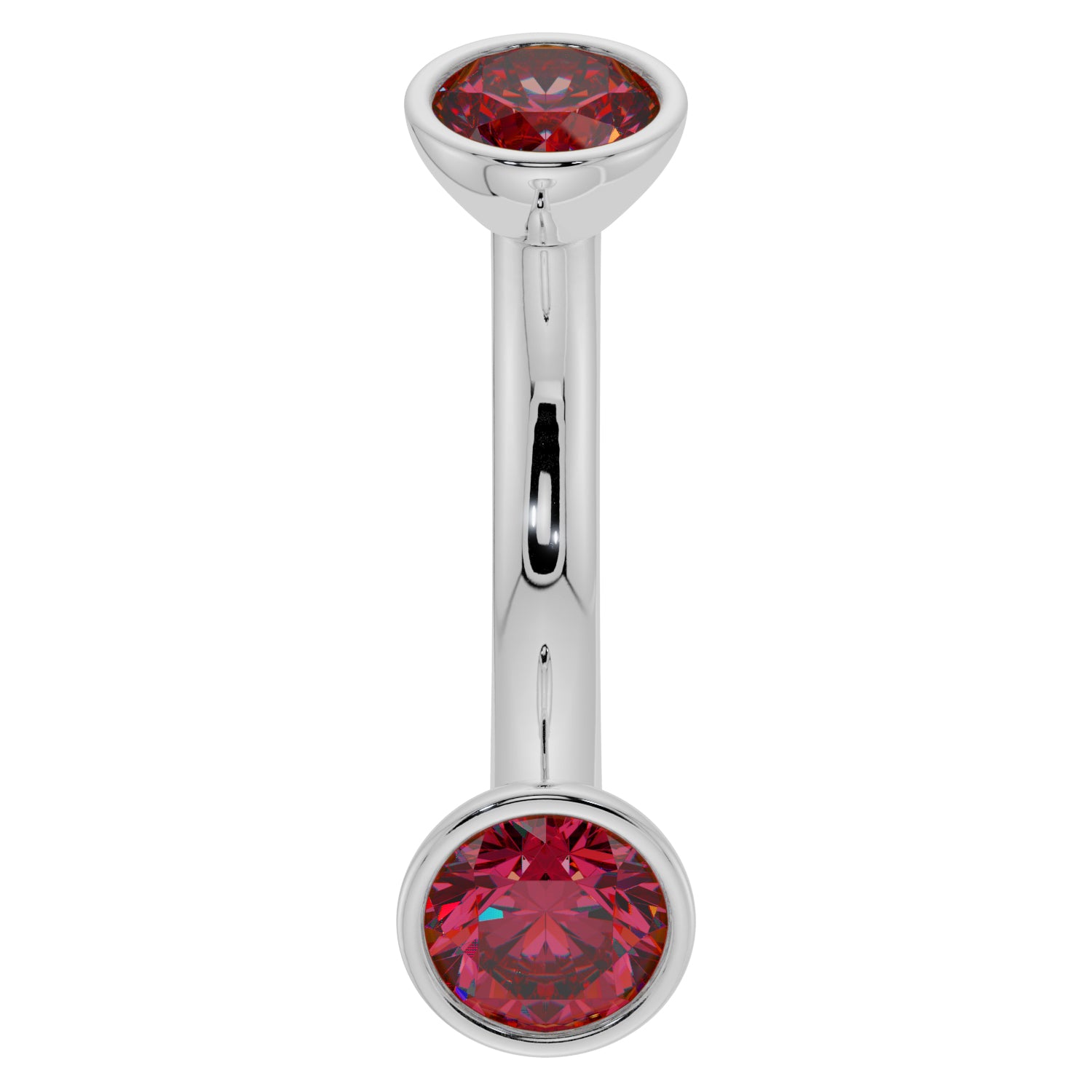 Ruby Bezel-Set Eyebrow Rook Belly Curved Barbell-14K White Gold   14G (1.6mm) (Belly Ring)   7 16