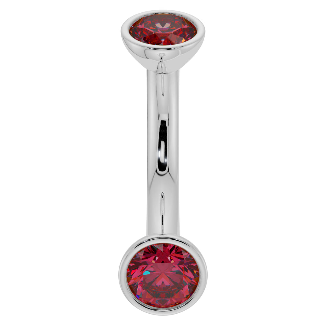 Ruby Bezel-Set Eyebrow Rook Belly Curved Barbell-14K White Gold   14G (1.6mm) (Belly Ring)   7 16" (11mm)