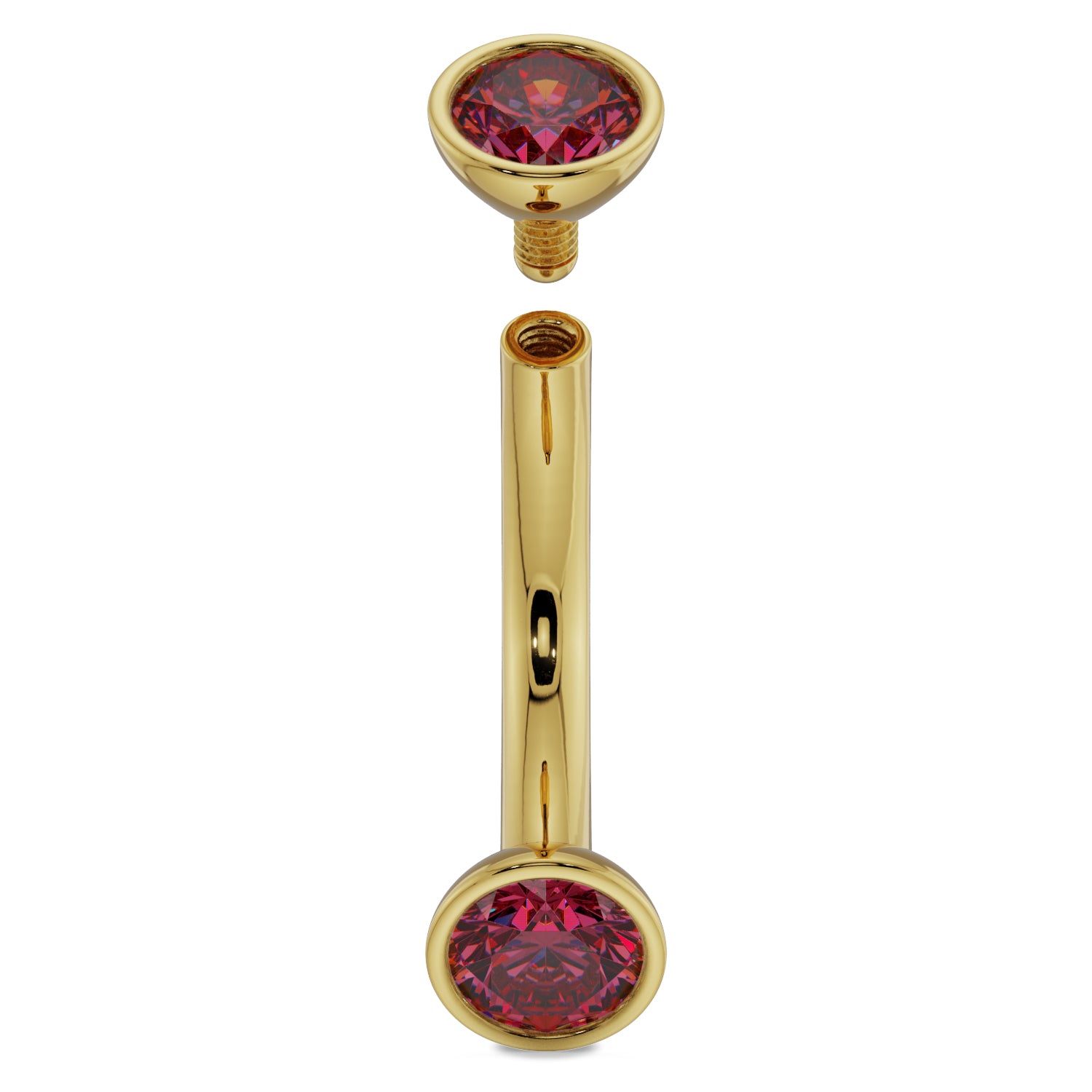 14G (1.6mm) 14K Yellow  Gold dainty ruby bezel 14k gold curved barbell