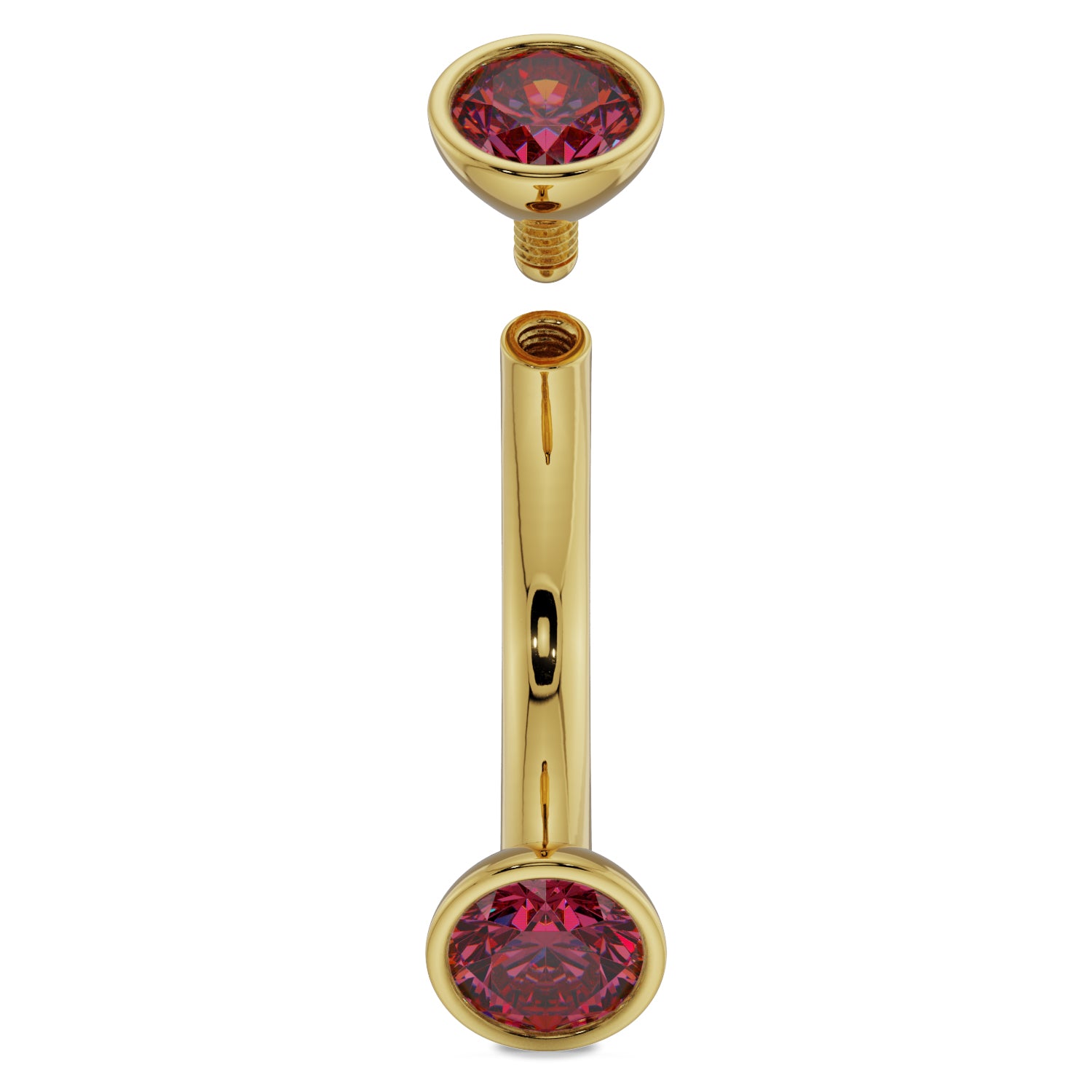 Internally Threaded Gold - 4mm - Ruby Bezel-Set Eyebrow Rook Belly Curved Barbell
