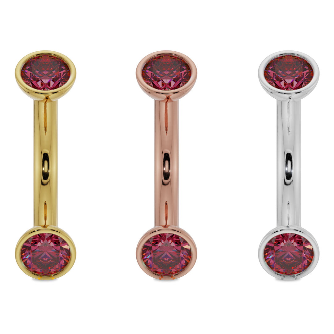 14G (1.6mm) 14K Yellow  Gold dainty ruby bezel 14k gold curved barbell