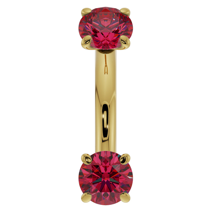 Ruby Prong-Set Eyebrow Rook Belly Curved Barbell-14K Yellow Gold   14G (1.6mm) (Belly Ring)   7 16" (11mm)