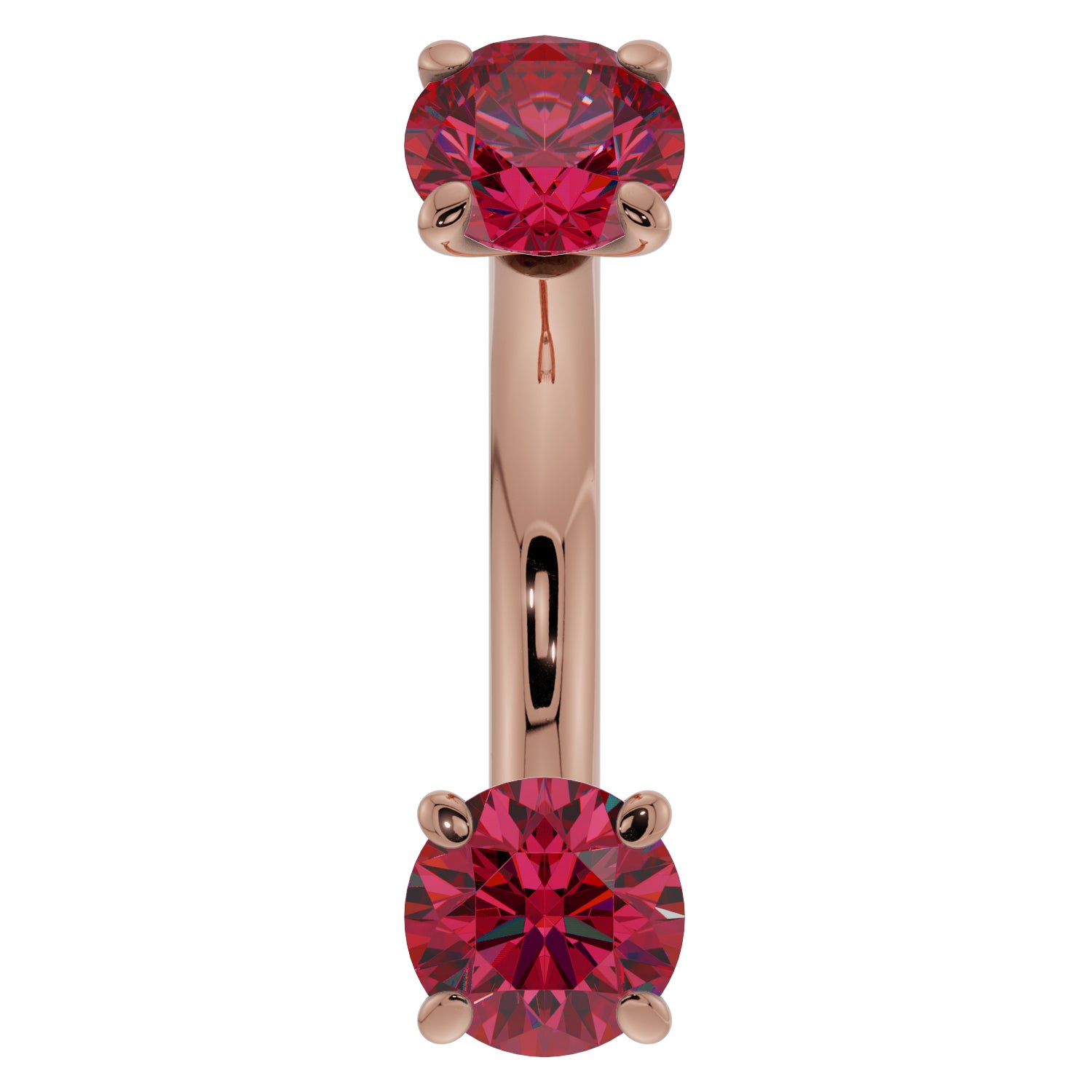 Ruby Prong-Set Eyebrow Rook Belly Curved Barbell-14K Rose Gold   14G (1.6mm) (Belly Ring)   7 16