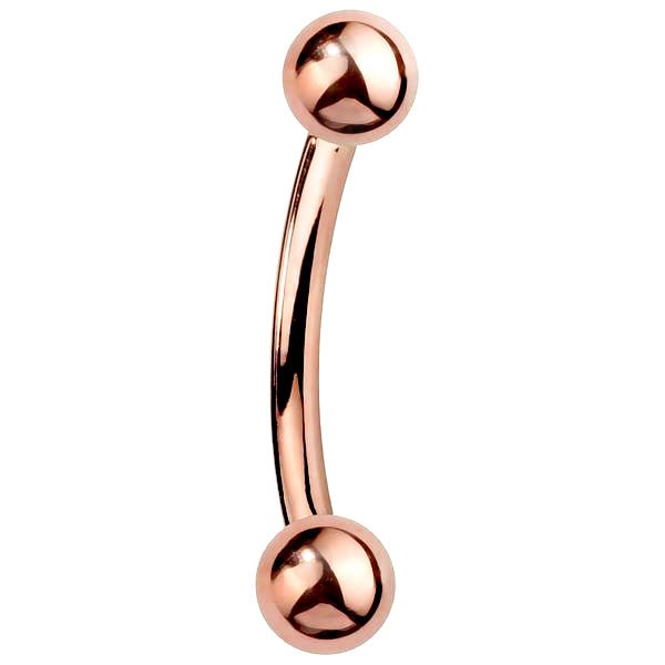14k rose gold curved barbell showing smooth arc and ball ends, isolated product view