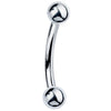 14k white gold curved barbell with high-polish ball ends, front view on white background