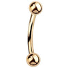 14k rose gold curved barbell with polished ball ends, side profile on white background