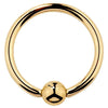 14K yellow gold fixed bead ring, front view showing mirror-polished hoop and captive bead