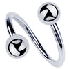14k white gold twister spiral barbell with high-polish dual ball ends, front view