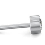 Side profile of 14k white gold bezel-set diamond stud showing post length and setting depth