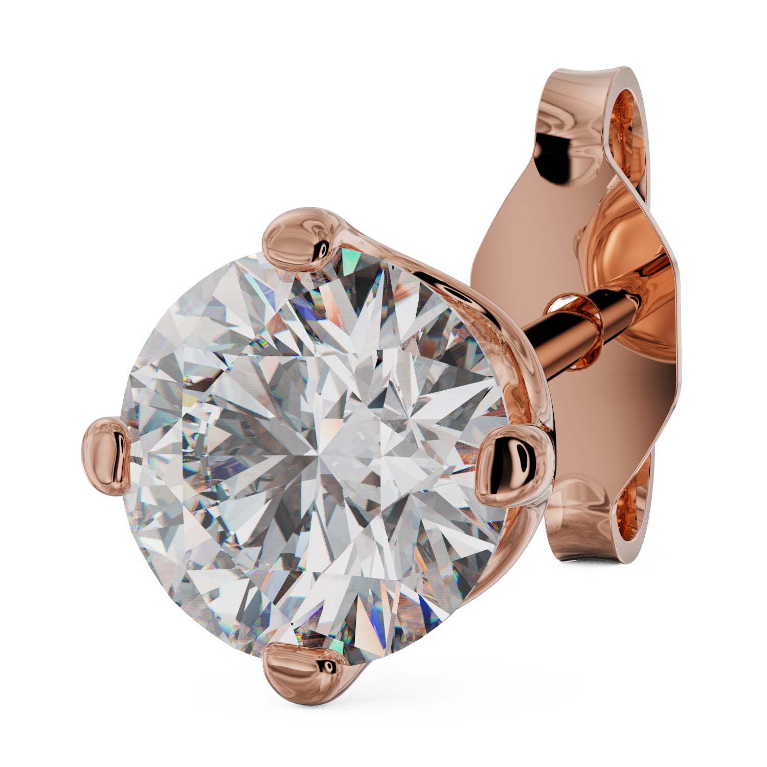 4mm Diamond Stud High-Set Prong 14k Gold Earring-14k Rose Gold
