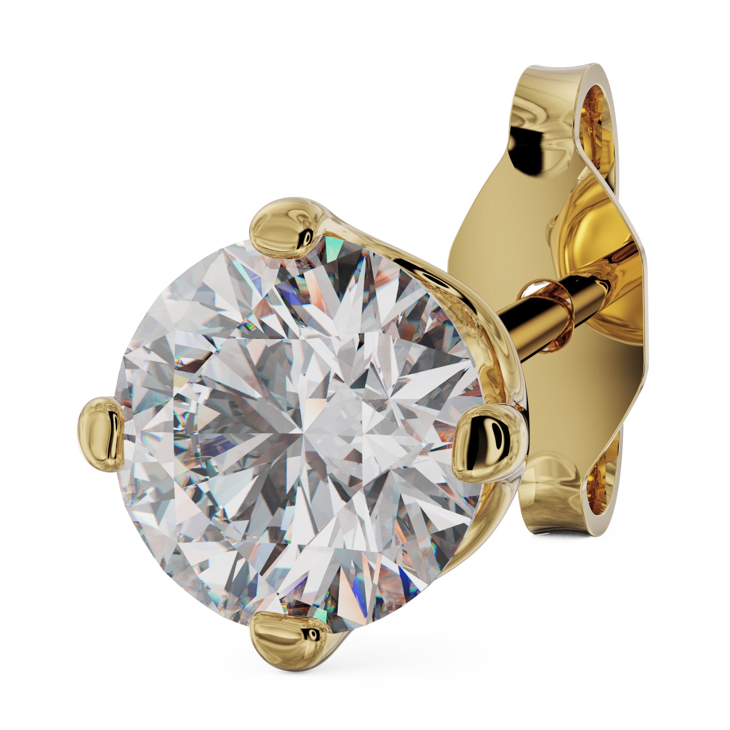 4mm Diamond Stud High-Set Prong 14k Gold Earring-14k Yellow Gold