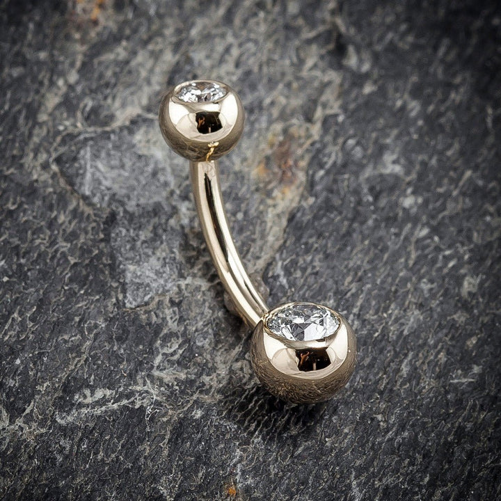 Double Diamond Solitaire 14k Gold Belly Button Ring