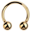 14k yellow gold circular barbell horseshoe ring with polished ball ends, front view