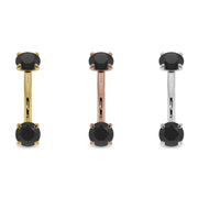 Black diamond curved barbell in all three 14k gold options: yellow, rose, and white gold side by side