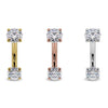 Side-by-side comparison of 4mm CZ curved barbell in 14k yellow, rose, and white gold options