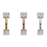 Side-by-side comparison of 4mm CZ curved barbell in 14k yellow, rose, and white gold options