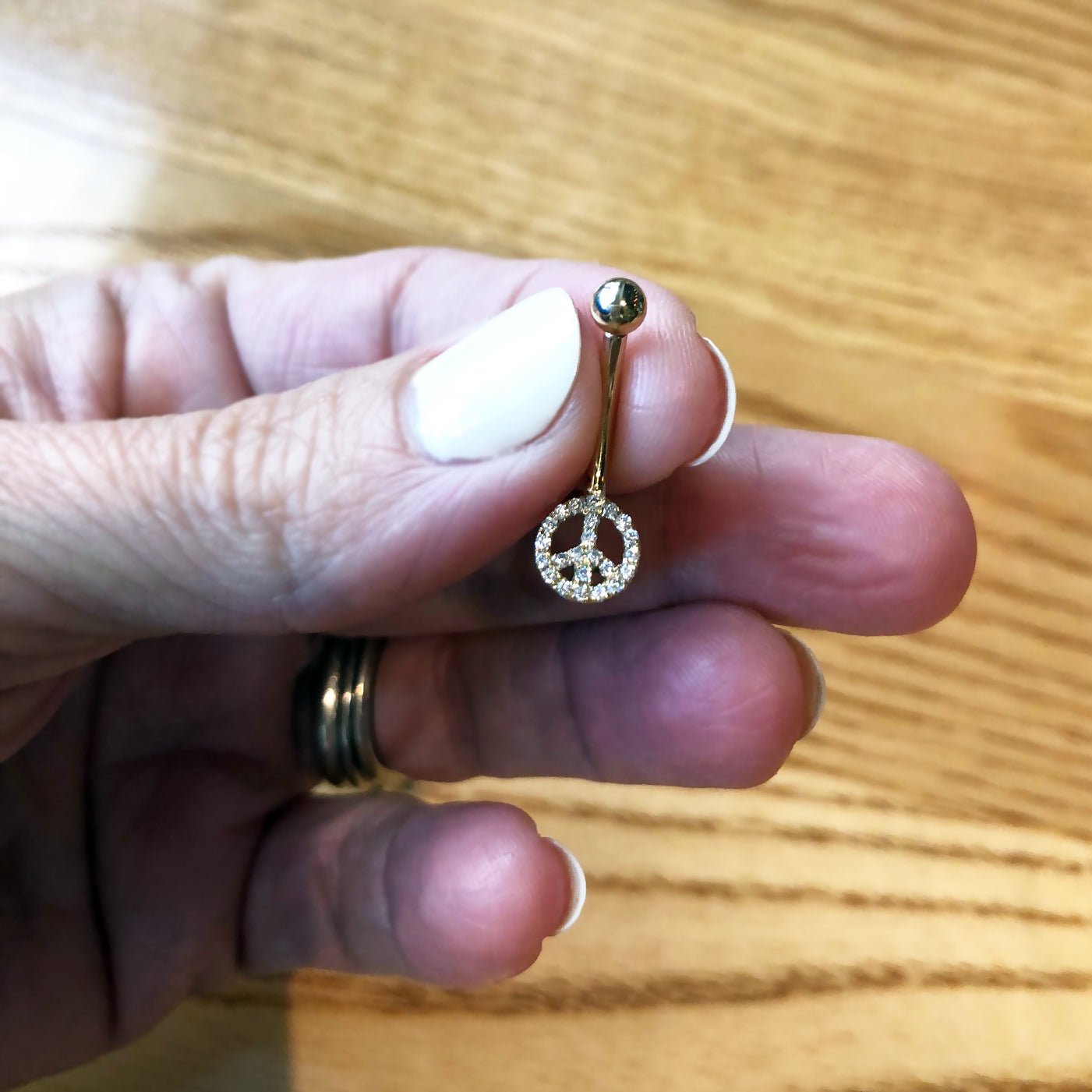 Peace Sign Pave 14K Gold Belly Button Navel Ring