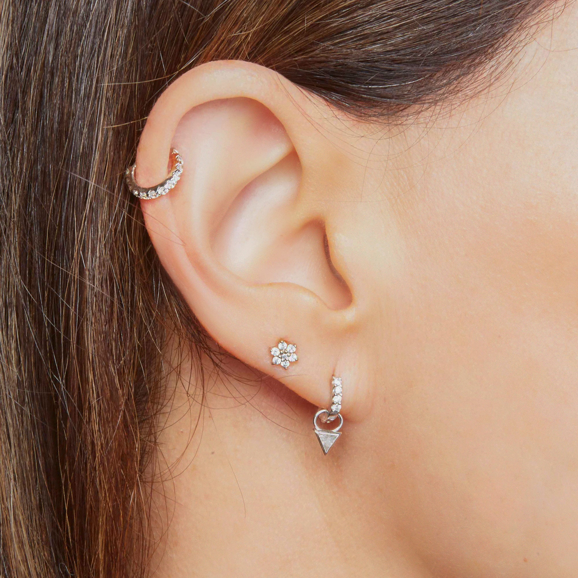 Cubic Zirconia Infinity Hoop Cartilage Earring 14k Gold Clicker Ring